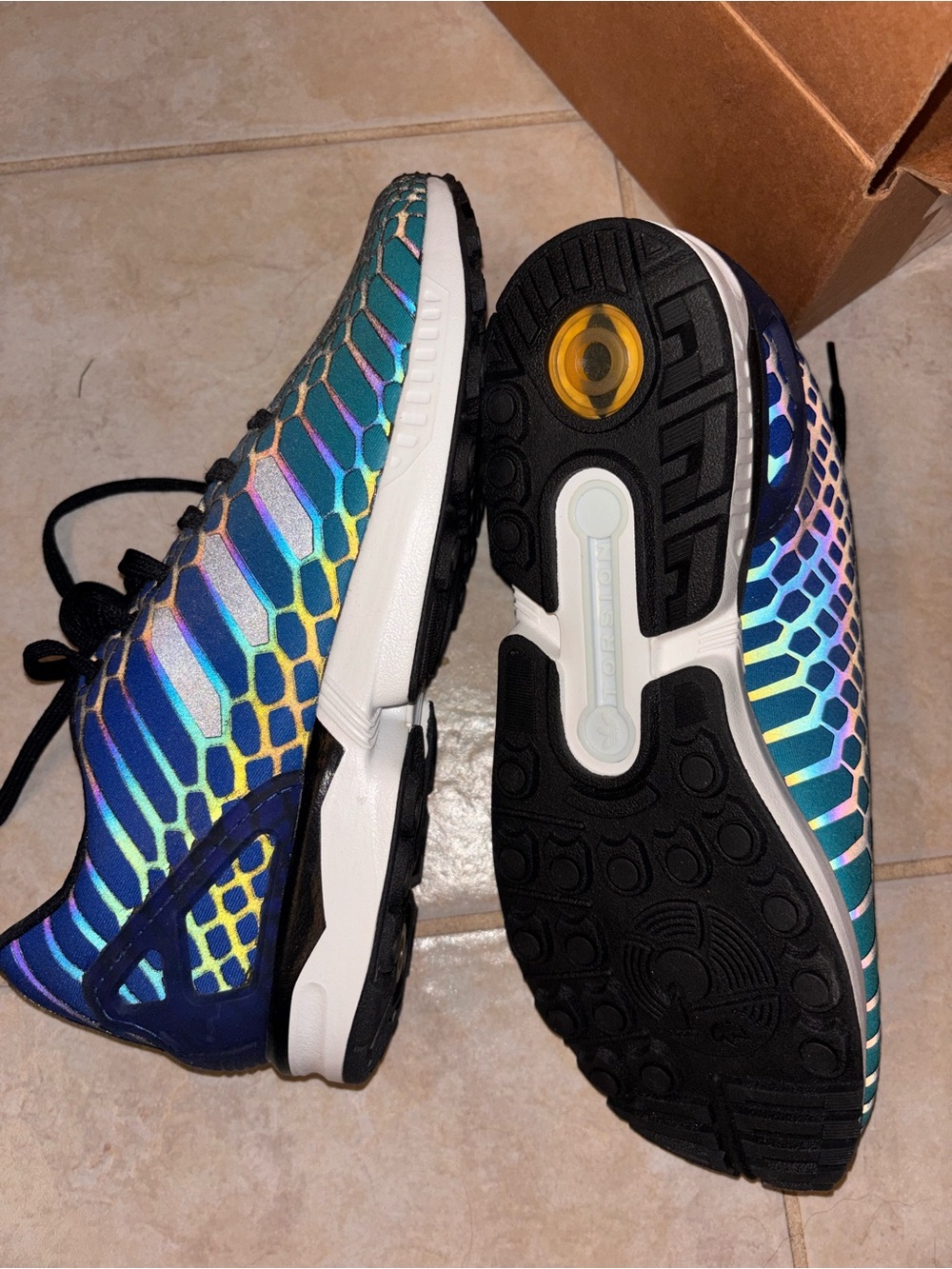 NWOT Reflective Holographic ZX FLUX XENO Blue Black Turquoise Adidas Shoes B2444 - Picture 6 of 17